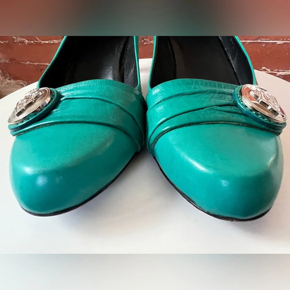 Gucci Tom Ford Hysteria Kitten Heel Pumps Turquoise Green Crest Aqua - Picture 6 of 15